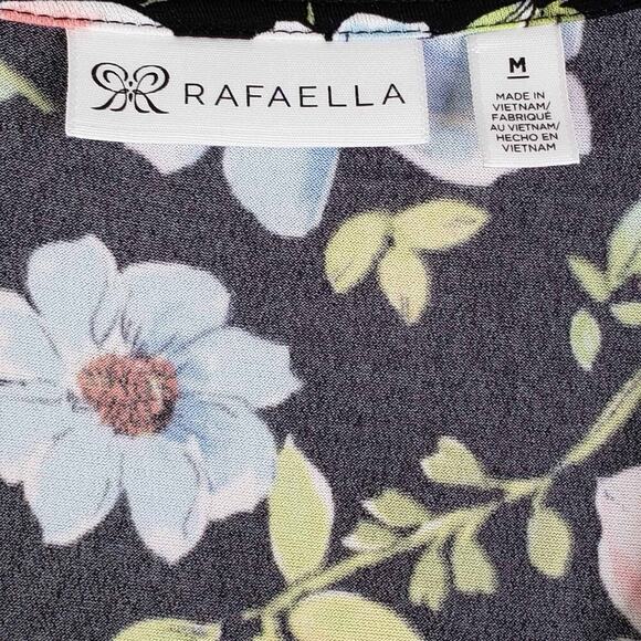 Rafaella Dress Fit & Flare Black Floral Short Sleeve Size Medium M Faux Wrap - Picture 6 of 9
